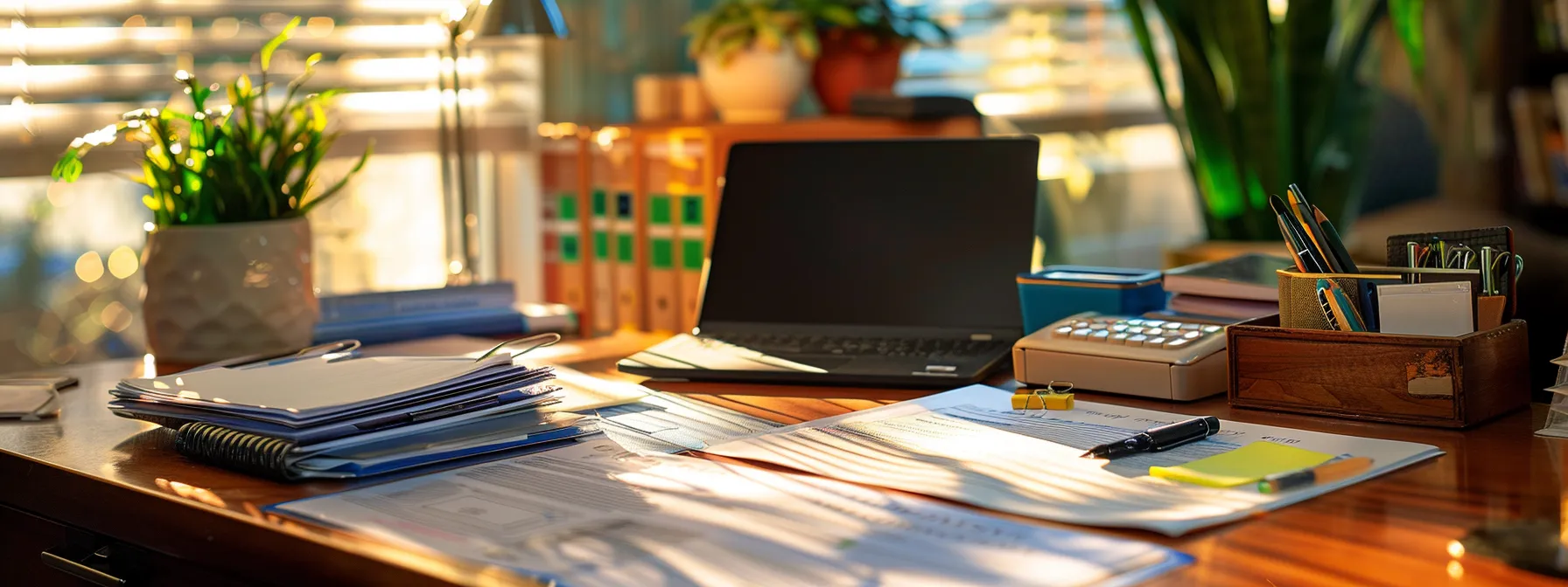 a vibrant, organized office desk featuring essential documents and a prominently displayed florida motor vehicle dealer bond, illuminated by natural light to emphasize the importance of timely renewal and compliance in a professional setting.