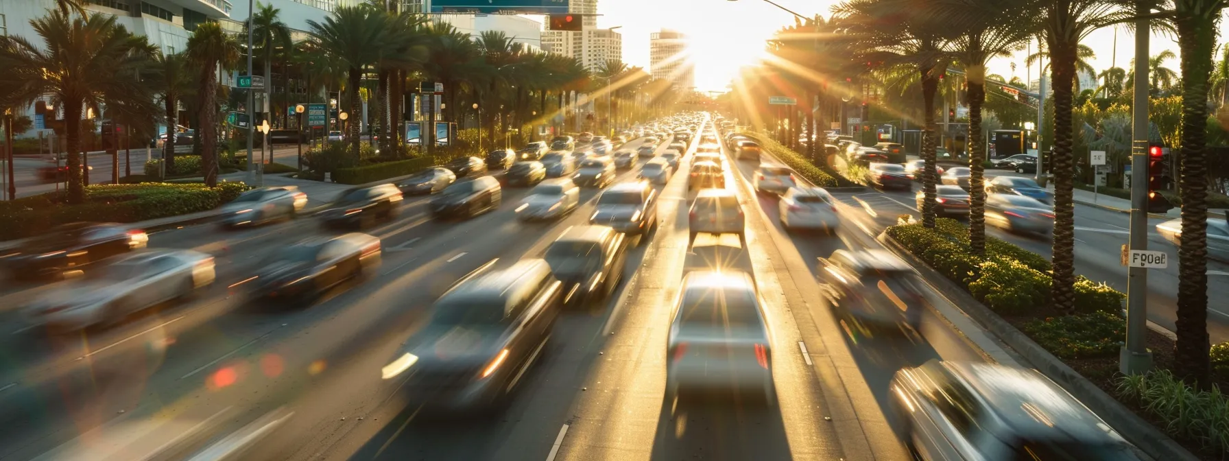 a vibrant scene illustrating a busy florida street with vehicles in motion, symbolizing the dynamic nature of the no-fault insurance system, under bright sunlight highlighting the concepts of financial security and health care readiness.