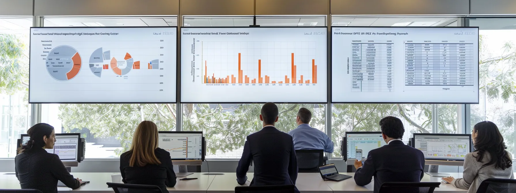 a focused office environment showcases a group of finance professionals engaged in a heated discussion over detailed graphs and charts projecting wholesale bond rates, with a backdrop of sleek technology and large monitors displaying market trend analyses.