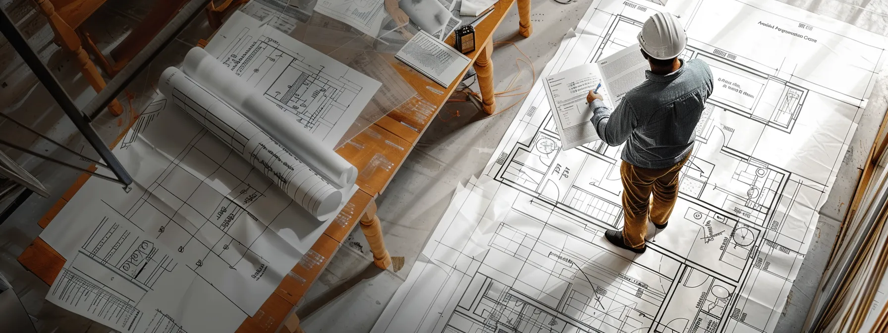 a focused view of an office meeting room filled with hvac professionals engaged in a discussion, surrounded by technical documents and blueprints, reflecting the complexities of bond applications in the new jersey hvacr industry.