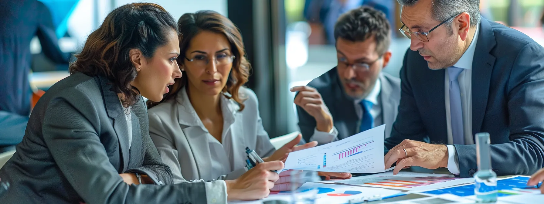 a professional office setting features a diverse group of business professionals diligently reviewing documents related to alcoholic beverage tax bonds, surrounded by charts and financial reports, emphasizing the complexities and costs associated with compliance in a contemporary, sleek environment.