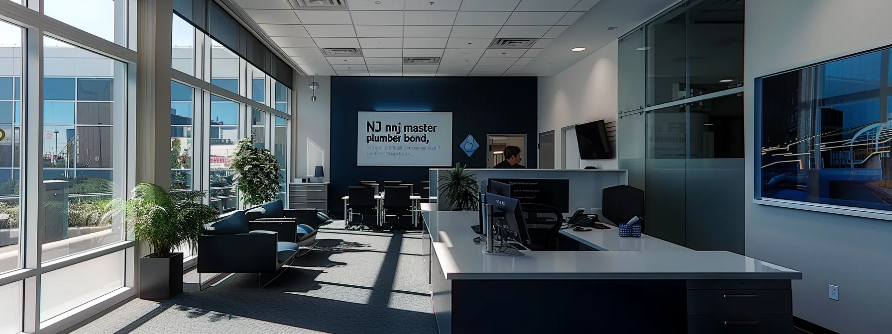 a sleek, modern office space showcases a focused professional reviewing a detailed contract labeled