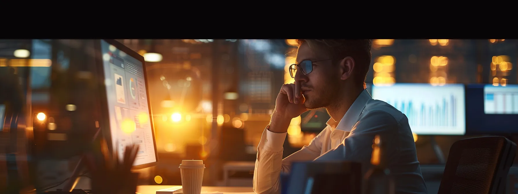 a sleek, modern office workspace showcases a focused professional analyzing detailed charts and documents related to navigating the intricate process of cigarette bond applications, illuminated by soft overhead lighting that enhances the tech-savvy ambiance.