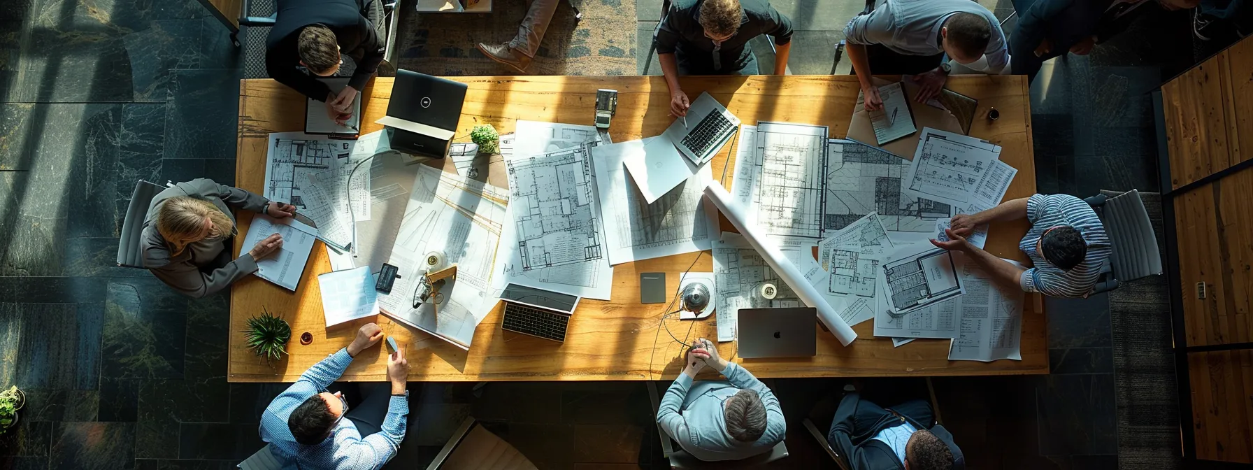 a bustling office environment with professionals engaged in discussions over blueprints and legal documents, showcasing water well contractor bonds on a large table, emphasizing their critical role in california's water supply and regulatory compliance.