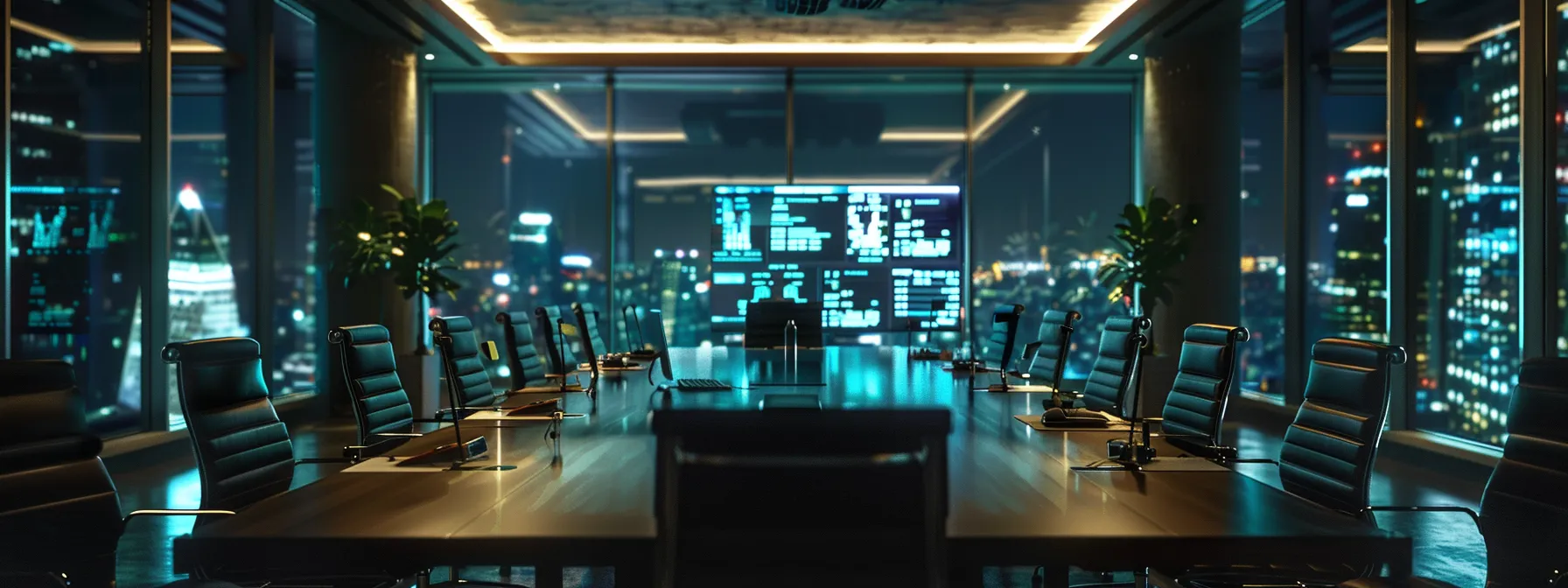 a dynamic office setting featuring a sleek conference table, surrounded by digital displays showcasing auto title bond costs and market trends, illuminated by focused overhead lighting that enhances the atmosphere of informed decision-making in the surety industry.