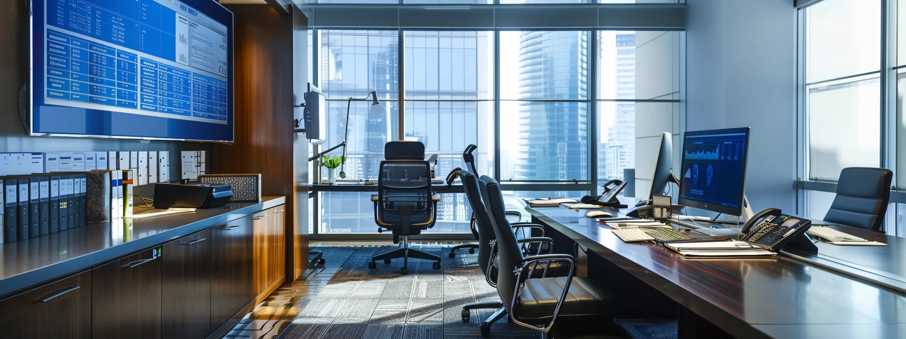 a modern office setting features a sleek desk with auctioneer certifications, financial documents, and a digital display showing comparative premium costs of bonds across different states, highlighting the intricate relationship between credit history and auction profitability.