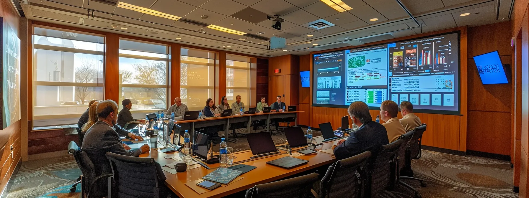 a polished conference room featuring diverse professionals engaged in a dynamic discussion, surrounded by documents and digital screens displaying regulatory compliance graphs, emphasizing the critical role of performance bonds in the texas alcohol beverage control landscape.