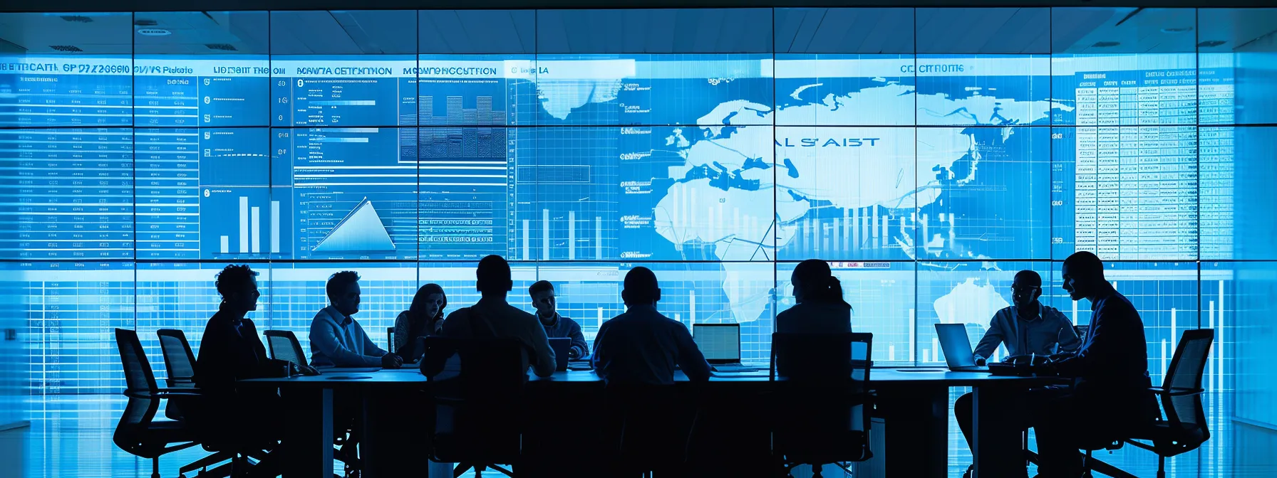 a sleek, modern office conference room features a large digital screen displaying compliance charts and data, with a group of diverse professionals engaged in a focused discussion about bond maintenance and reporting obligations.